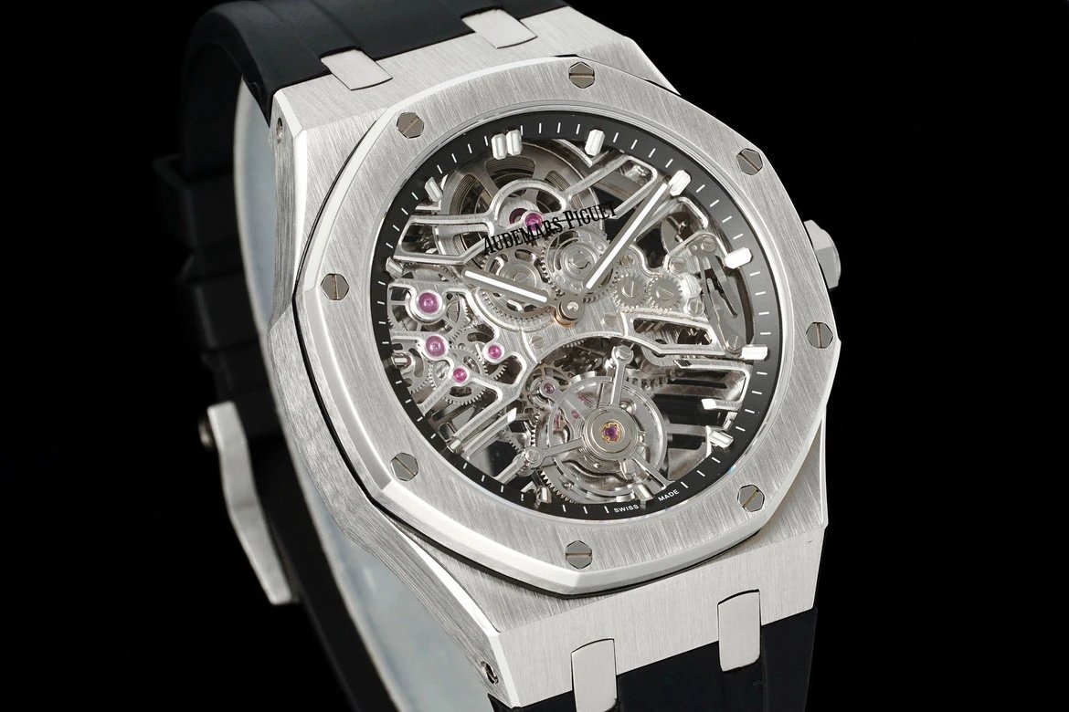 오데마 피게 로얄 오크 셀프와인딩 플라잉 투르비옹 오픈워크 스켈레톤다이얼 블랙 러버밴드 26735