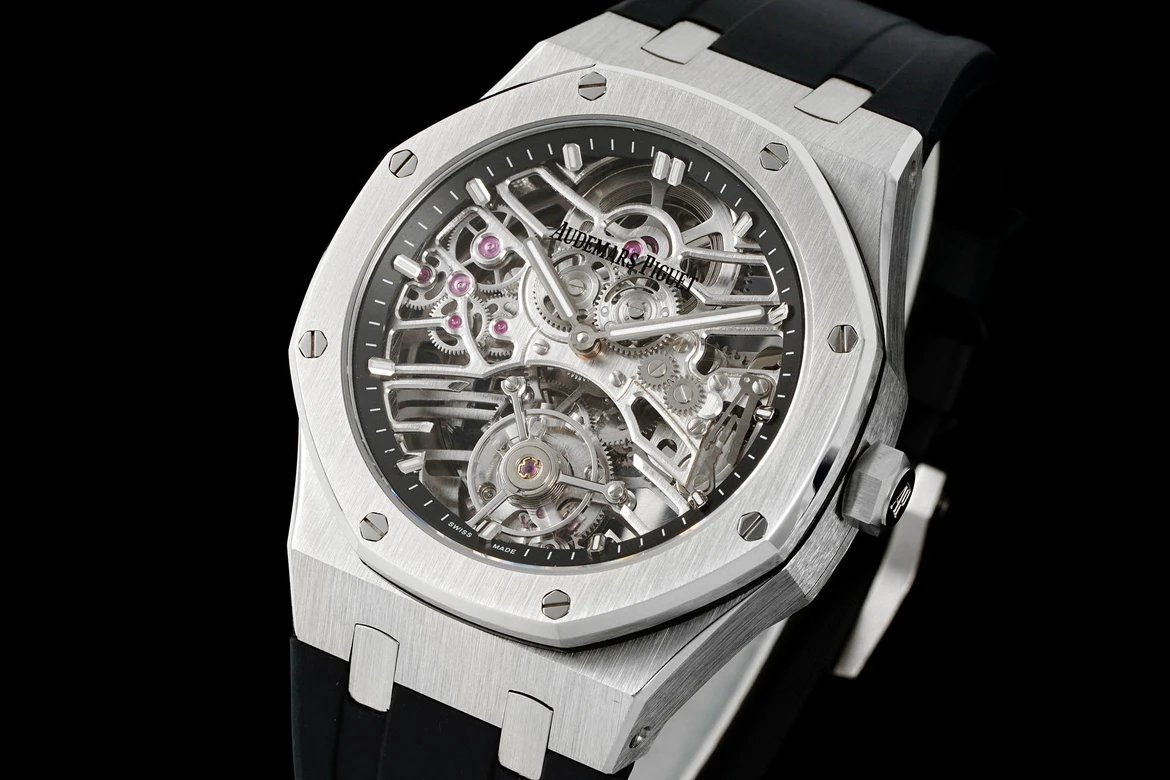 오데마 피게 로얄 오크 셀프와인딩 플라잉 투르비옹 오픈워크 스켈레톤다이얼 블랙 러버밴드 26735