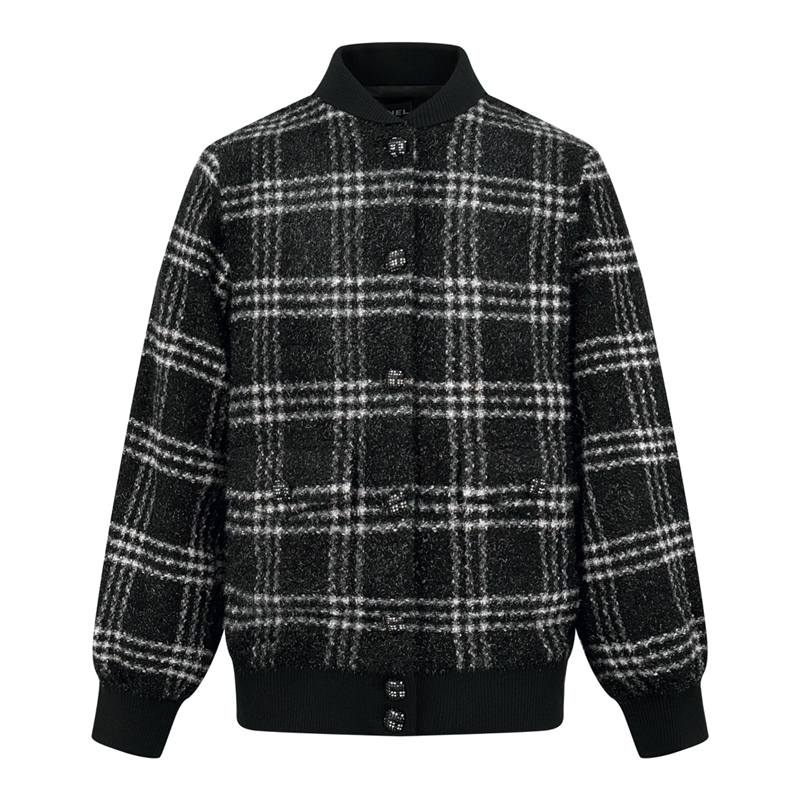 샤넬 숄카라 체크 버튼 울 트위드 자켓