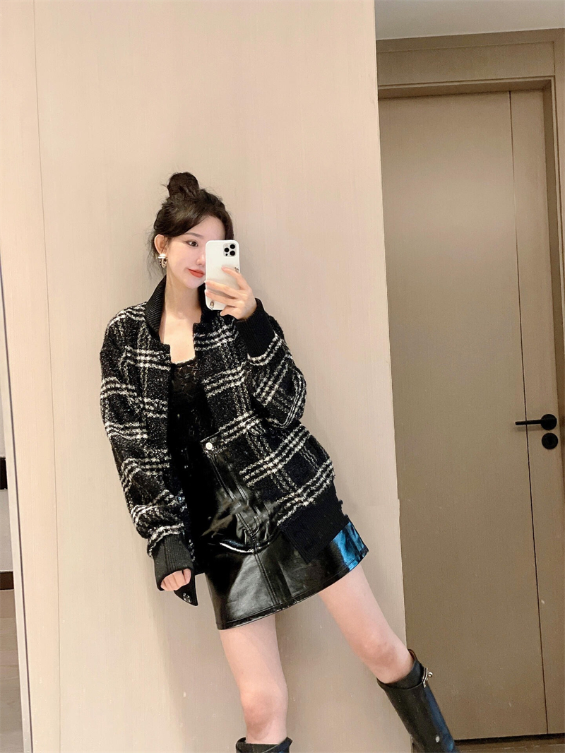 샤넬 숄카라 체크 버튼 울 트위드 자켓