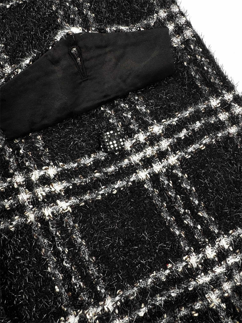 샤넬 숄카라 체크 버튼 울 트위드 자켓