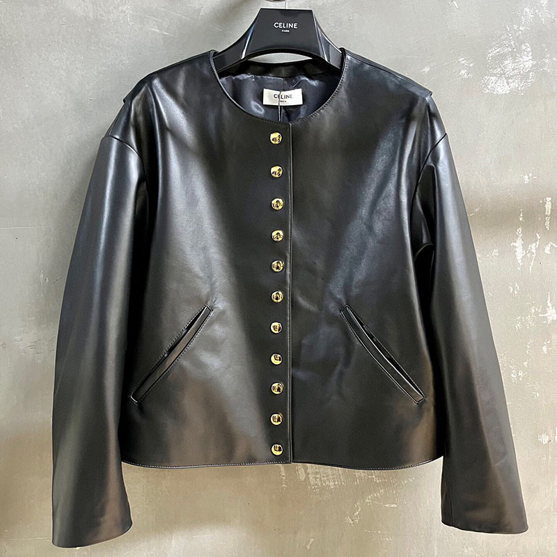 셀린느 24FW 스냅 버튼 램스킨 퓨어 카라 자켓