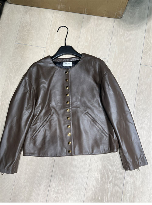 셀린느 24FW 스냅 버튼 램스킨 퓨어 카라 자켓