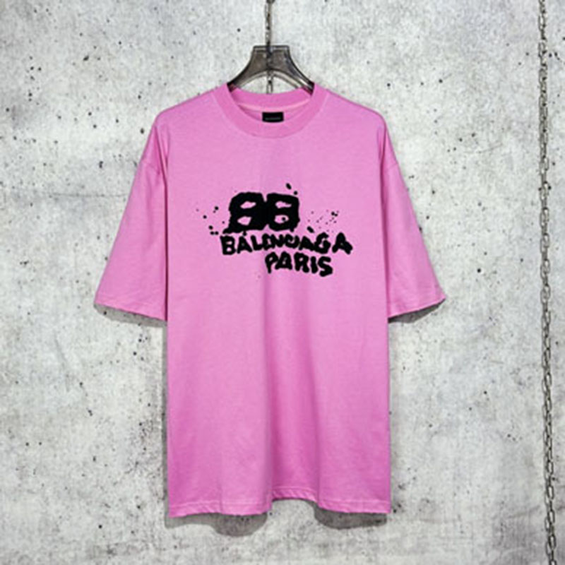 발렌시아가 핸드 드로우 BB 아이콘 반팔 티셔츠 핑크