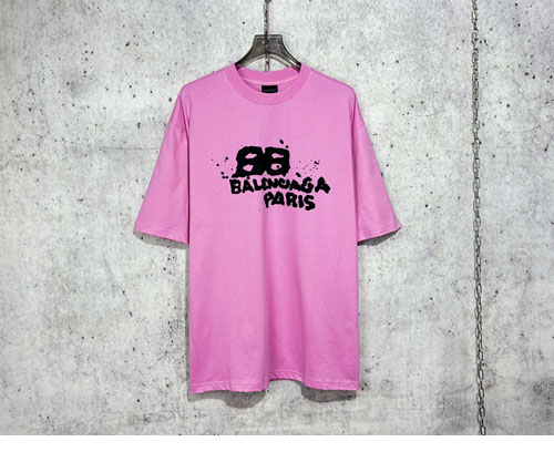 발렌시아가 핸드 드로우 BB 아이콘 반팔 티셔츠 핑크