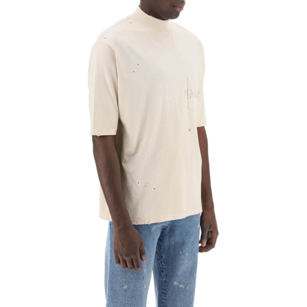 마르지엘라 페인팅 로고 반팔 티셔츠 베이지