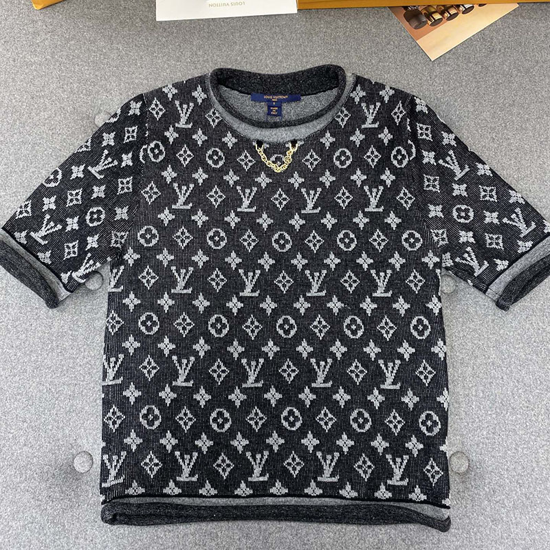 루이비통 모노그램 로고플레이 자카드 코튼 울 반팔 니트
