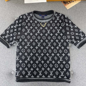 루이비통 모노그램 로고플레이 자카드 코튼 울 반팔 니트