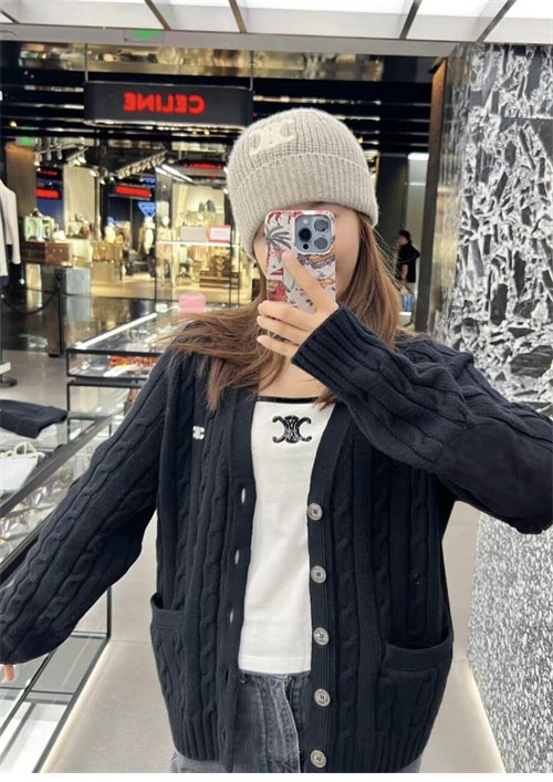 셀린느 트리옹프 케이블 니트 캐시미어 가디건