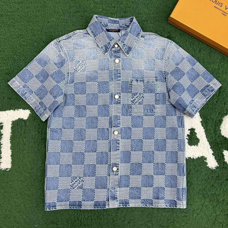 루이비통 다미에 3D 라이트 데님 숏 슬리브드 셔츠