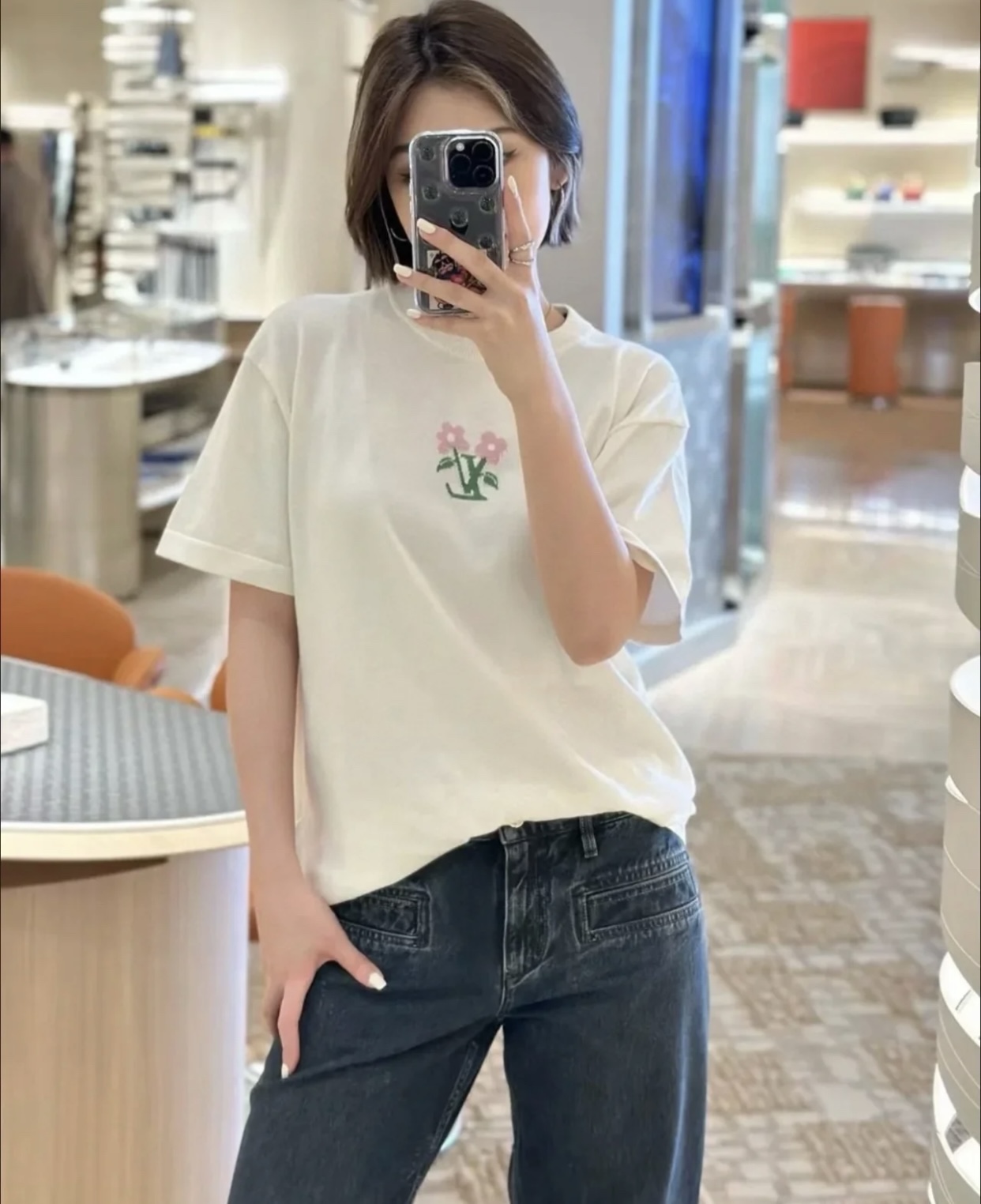 루이비통 X 타일러 블루밍 LV 인따르시아 시그니처 니트 크루넥 반팔 티셔츠