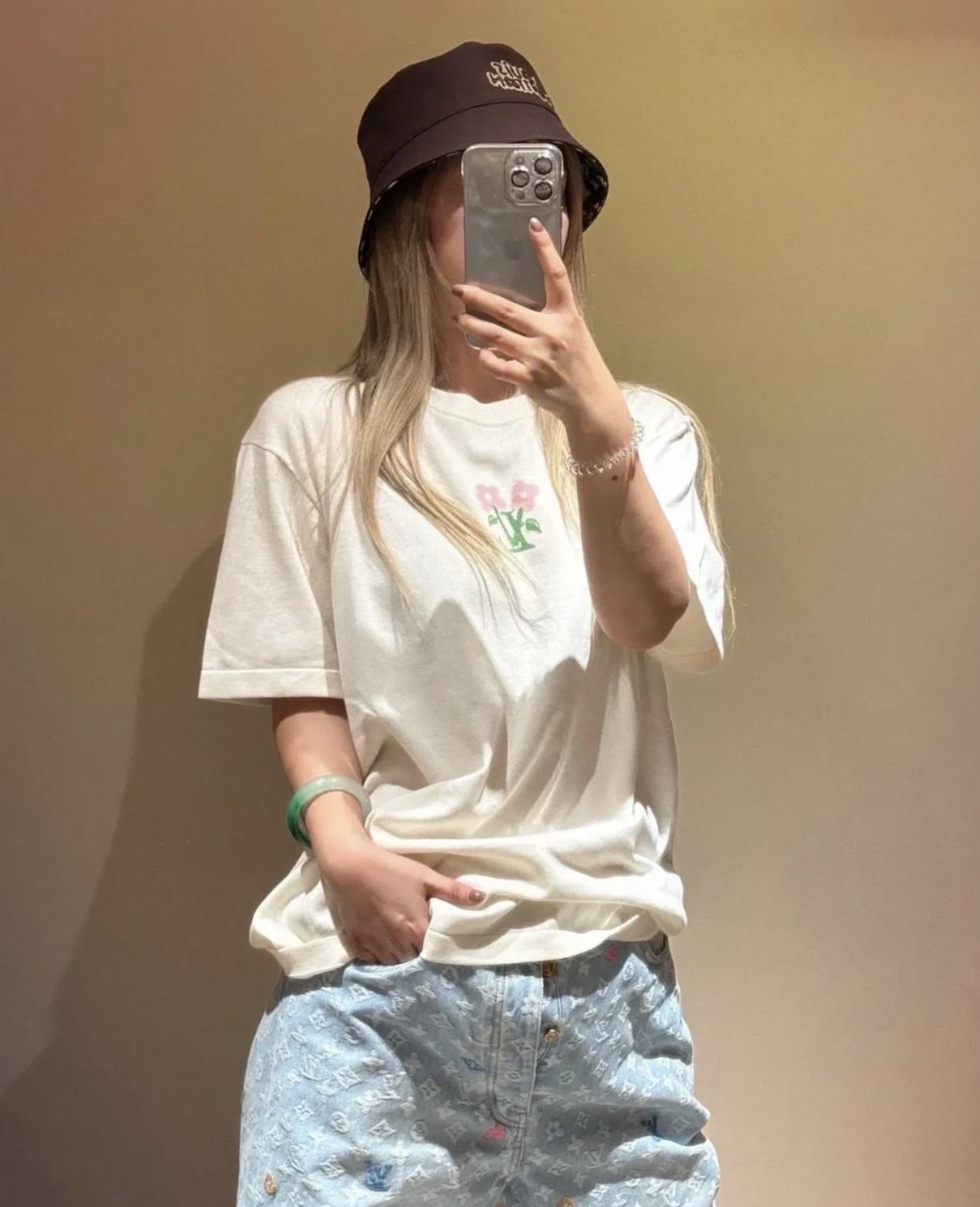 루이비통 X 타일러 블루밍 LV 인따르시아 시그니처 니트 크루넥 반팔 티셔츠