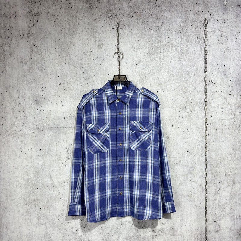 셀린느 체크 캐주얼 견장 롱 셔츠 남방 블루