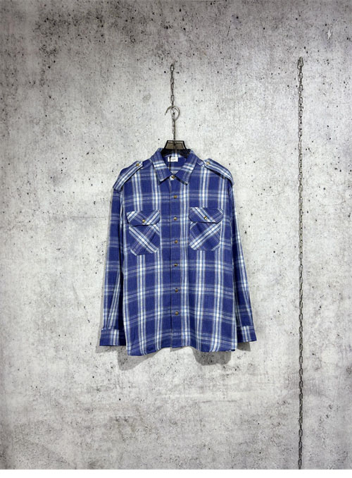 셀린느 체크 캐주얼 견장 롱 셔츠 남방 블루