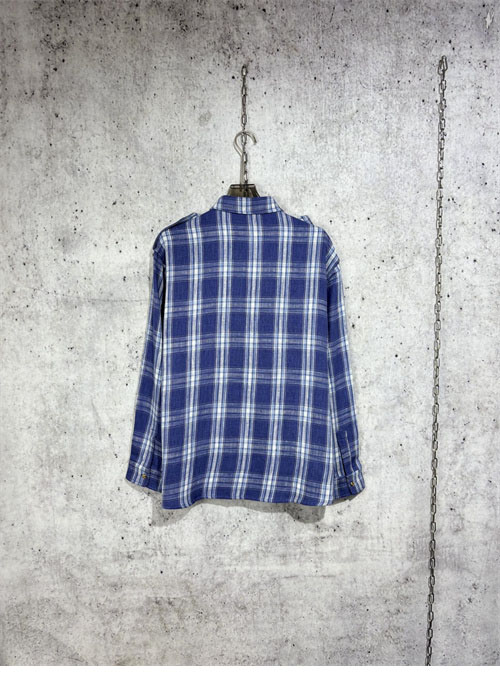 셀린느 체크 캐주얼 견장 롱 셔츠 남방 블루