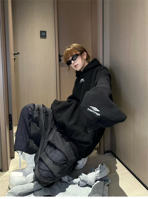 발렌시아가 3B 스포츠 아이콘 후리스 후드