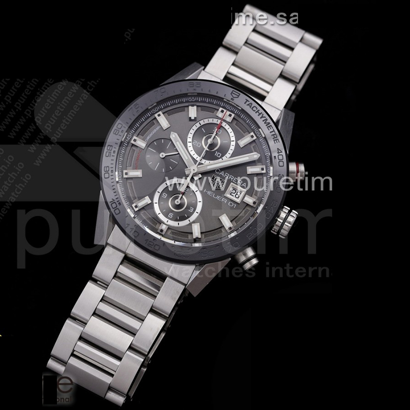 XF공장 칼리버호이어 그레이다이얼 43MM Calibre Heuer 01 Chrono SS XF 1_1 Best Edition Gray Dial on SS Bracelet Strap A1887