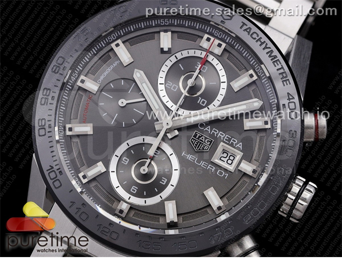 XF공장 칼리버호이어 그레이다이얼 43MM Calibre Heuer 01 Chrono SS XF 1_1 Best Edition Gray Dial on SS Bracelet Strap A1887