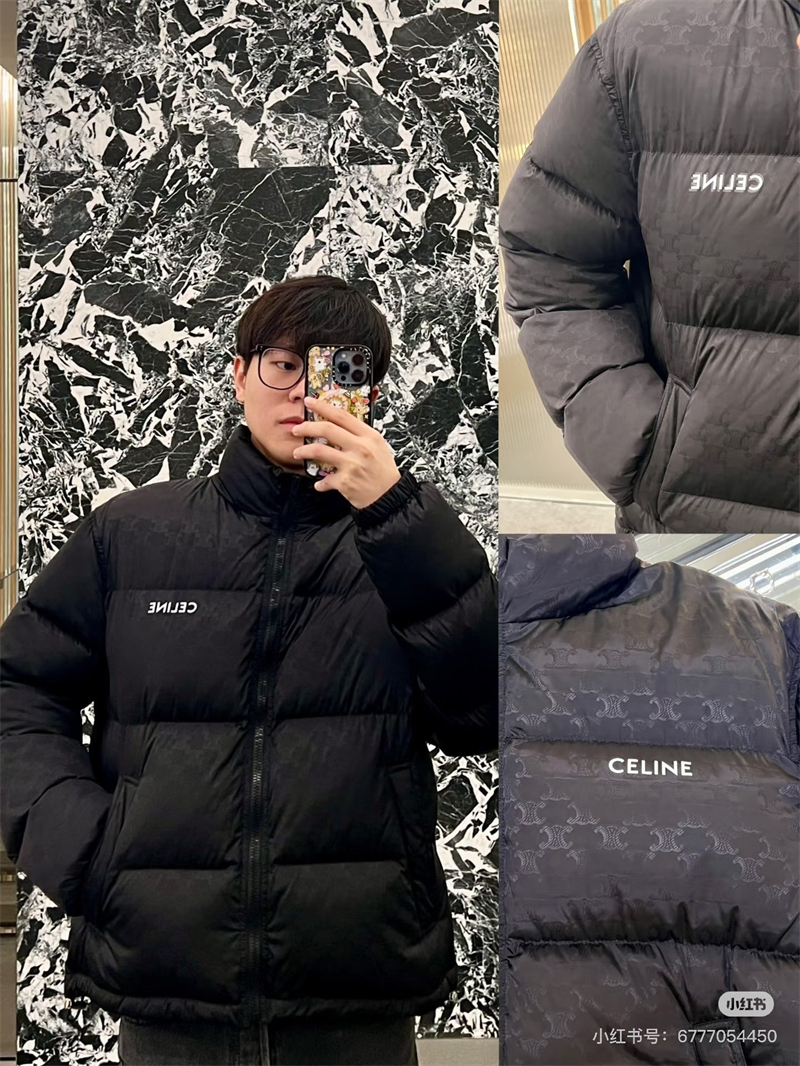 셀린느 트리옹프 모노그램 나일론 자카드 다운 패딩 자켓