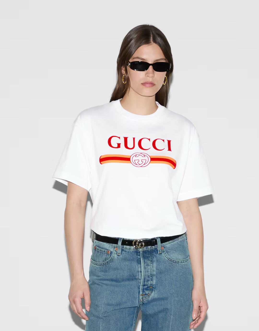 구찌 프리폴컬렉션 웹 프린트 저지 코튼 티셔츠 화이트