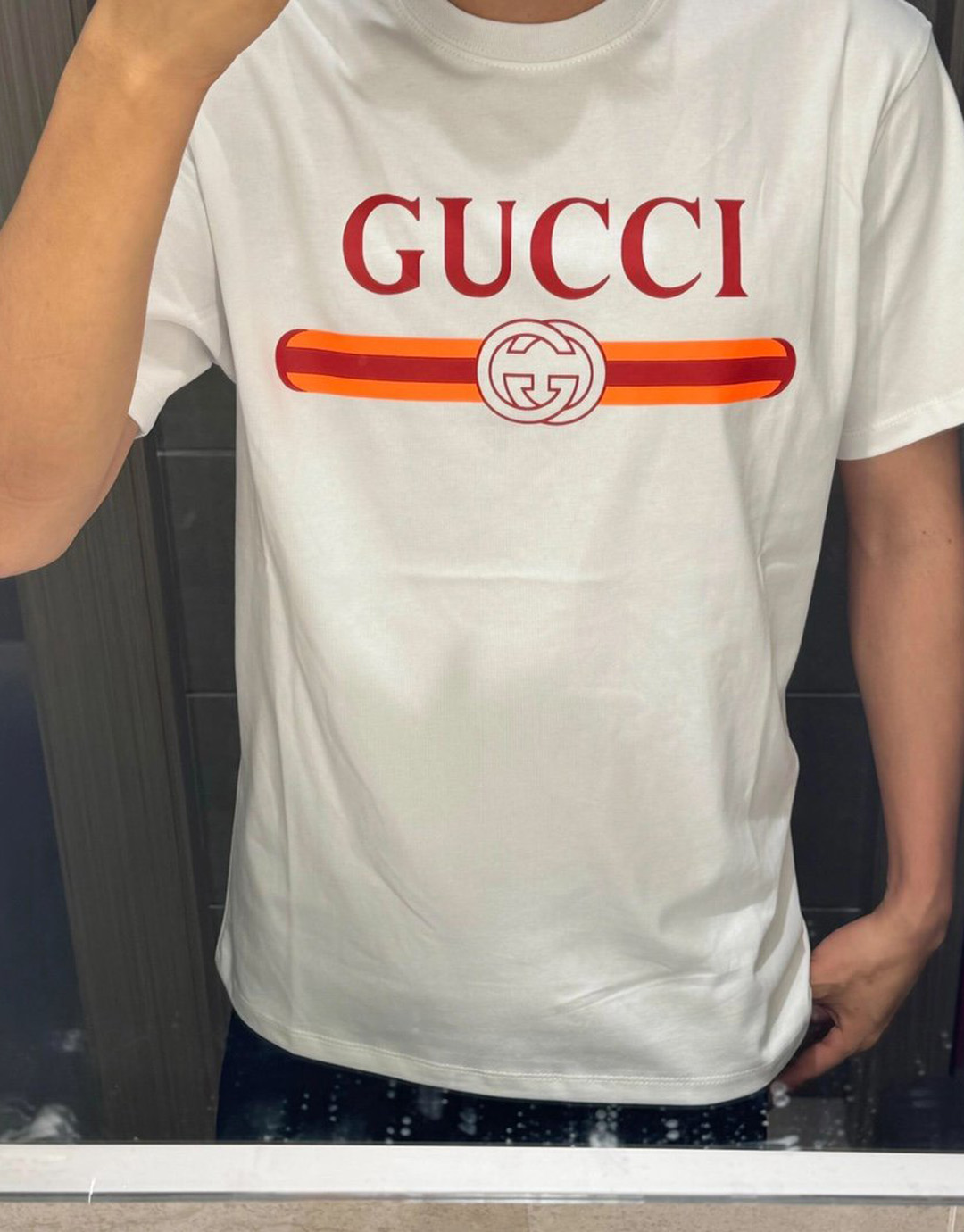 구찌 프리폴컬렉션 웹 프린트 저지 코튼 티셔츠 화이트