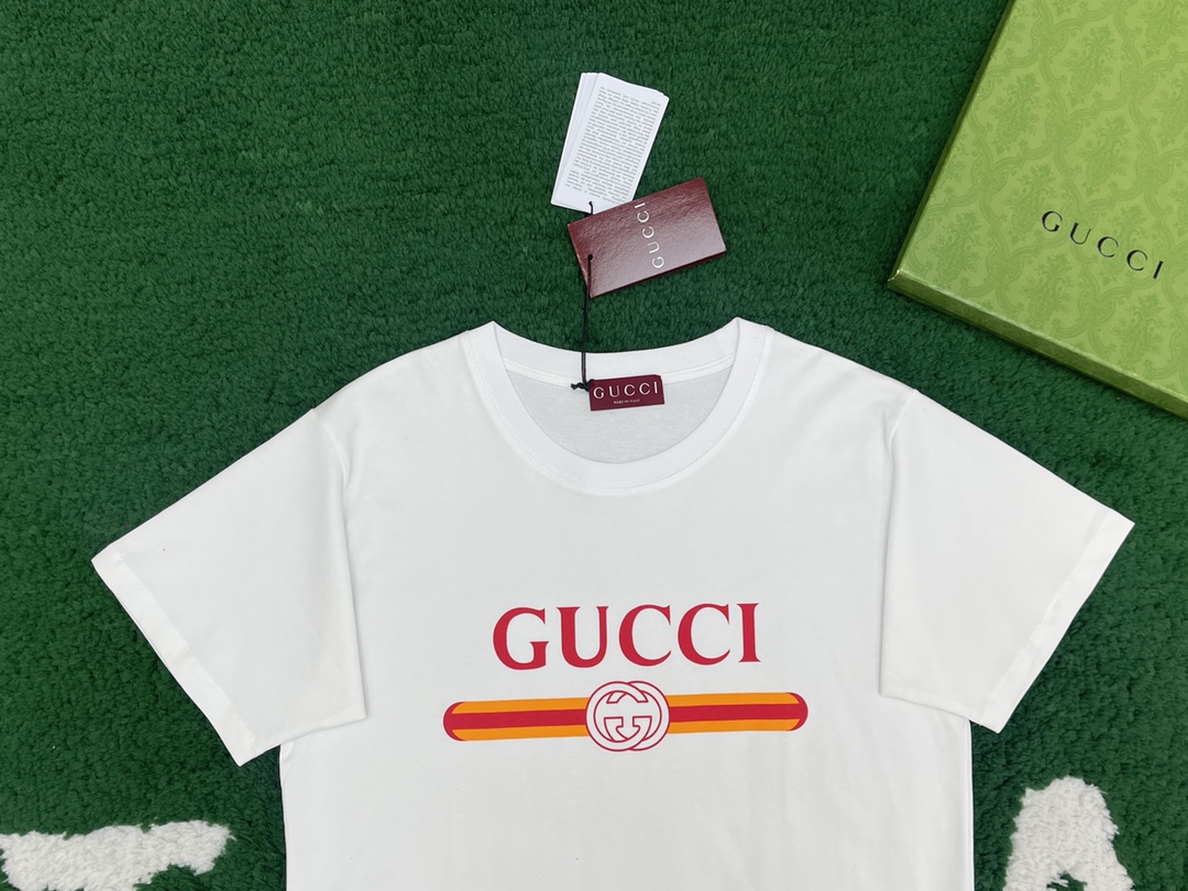 구찌 프리폴컬렉션 웹 프린트 저지 코튼 티셔츠 화이트