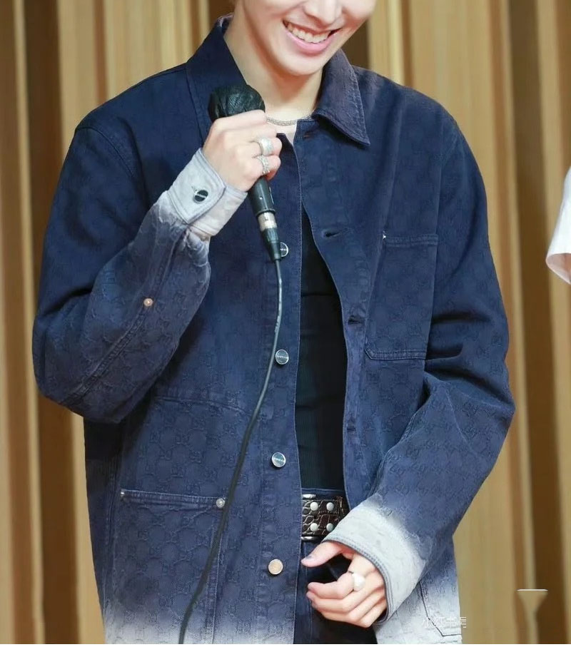 구찌 블리치 GG 코튼 데님 자카드 셔츠