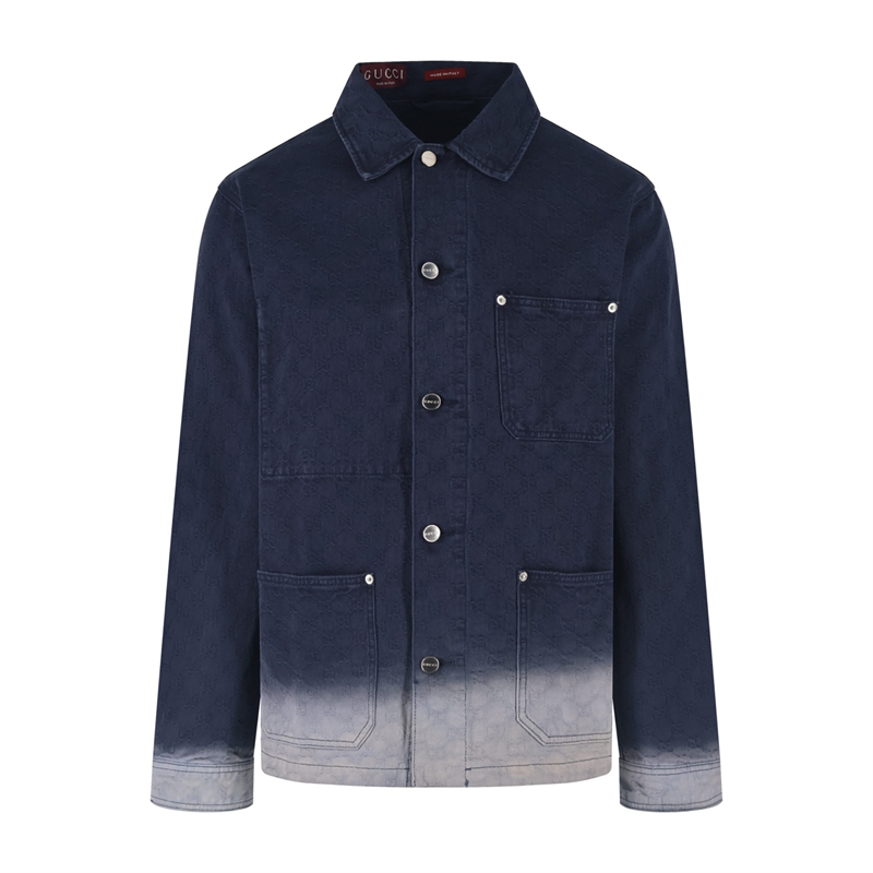 구찌 블리치 GG 코튼 데님 자카드 셔츠