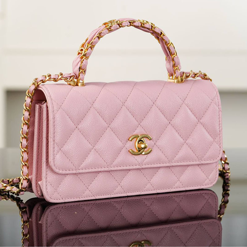 샤넬 25B 클래식 탑핸들 체인백 캐비어 골드메탈 핑크
