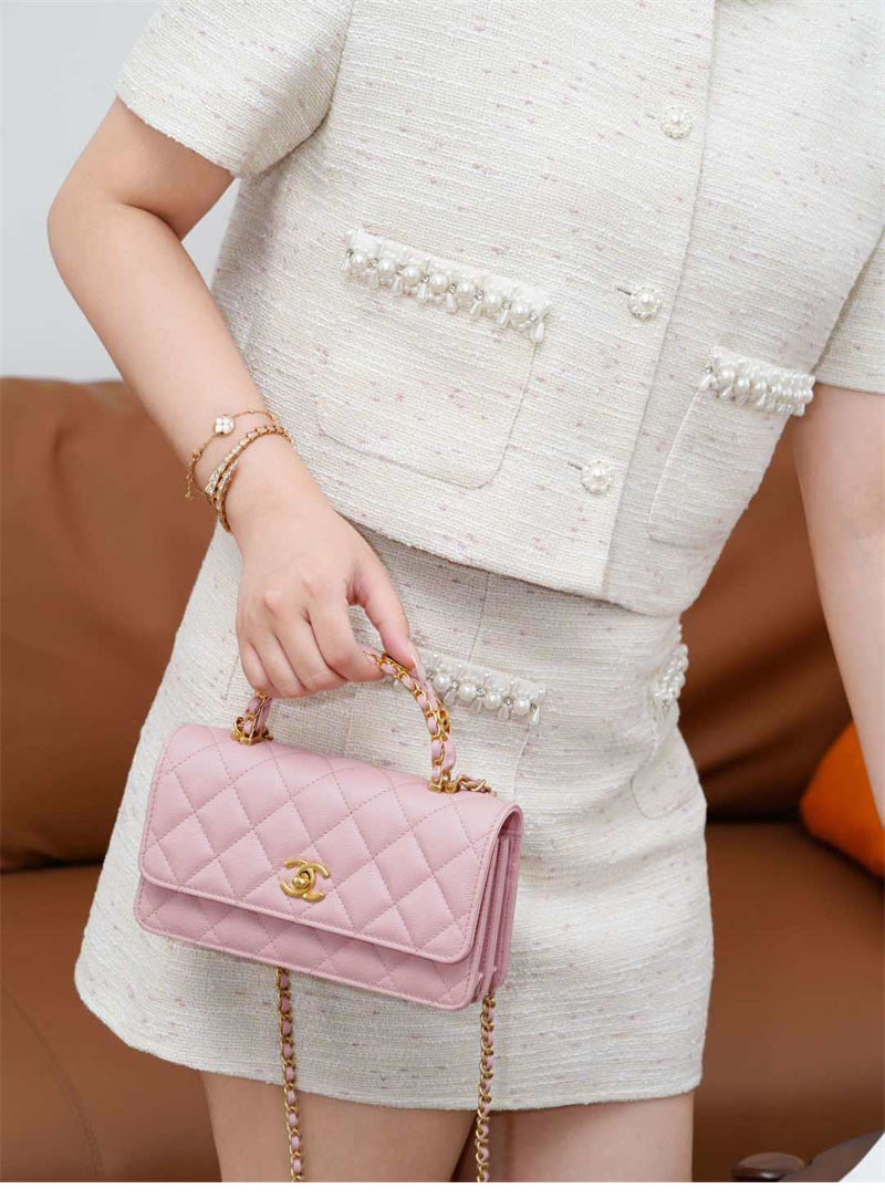 샤넬 25B 클래식 탑핸들 체인백 캐비어 골드메탈 핑크