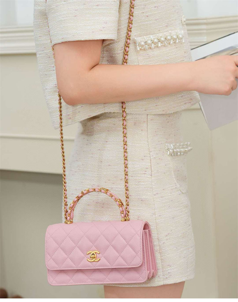 샤넬 25B 클래식 탑핸들 체인백 캐비어 골드메탈 핑크