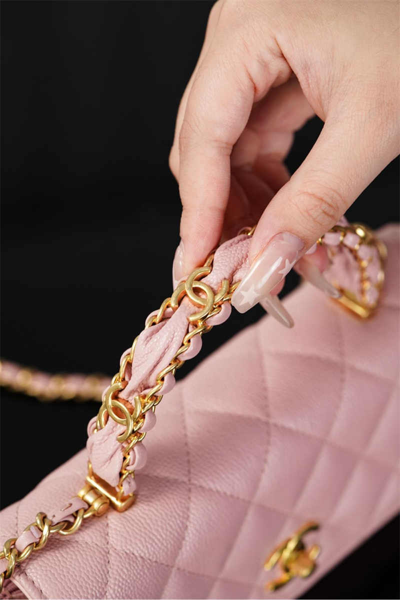 샤넬 25B 클래식 탑핸들 체인백 캐비어 골드메탈 핑크