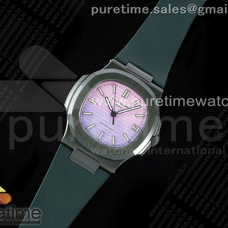 AMG공장 파텍필립 노틸러스 5711 그린풀세라믹 퍼플그라데이션다이얼 그린러버스트랩 AET Nautilus 5711 Green Ceramic AMGF Best Edition Purple_Pink Dial on Green Rubber Strap MIYOTA 9015