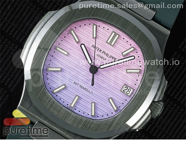 AMG공장 파텍필립 노틸러스 5711 그린풀세라믹 퍼플그라데이션다이얼 그린러버스트랩 AET Nautilus 5711 Green Ceramic AMGF Best Edition Purple_Pink Dial on Green Rubber Strap MIYOTA 9015