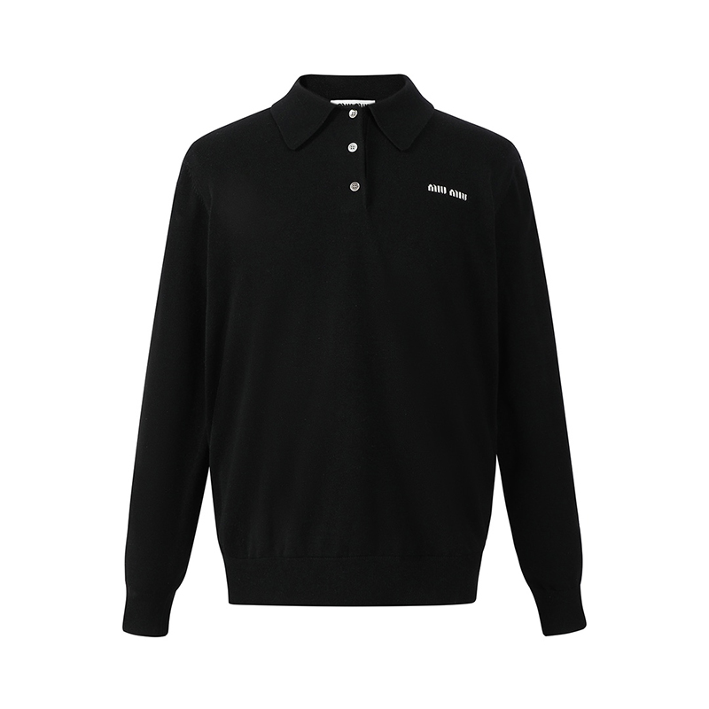 미우미우 24SS 로고 울 니트 폴로 티셔츠