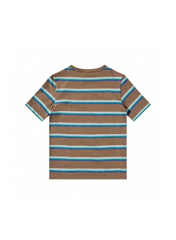 미우미우 로고 패치 스트라이프 반팔 티셔츠