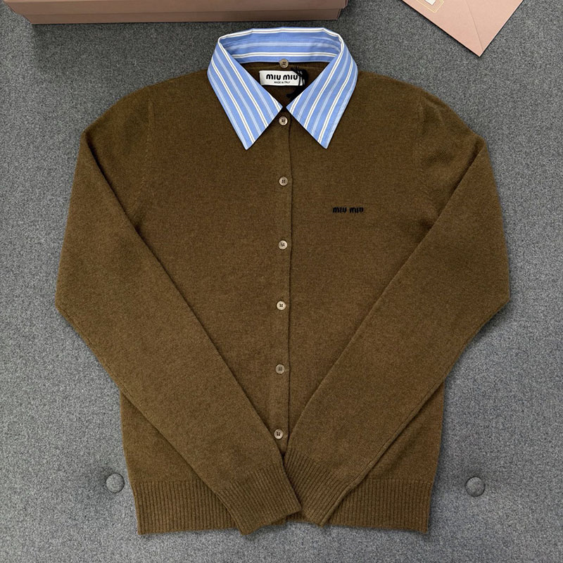 미우미우 카라 엠벨리시드 캐시미어 가디건