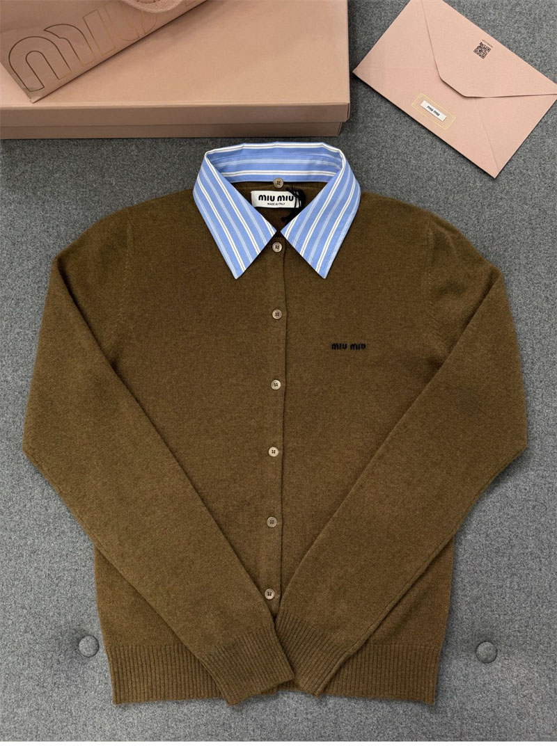 미우미우 카라 엠벨리시드 캐시미어 가디건