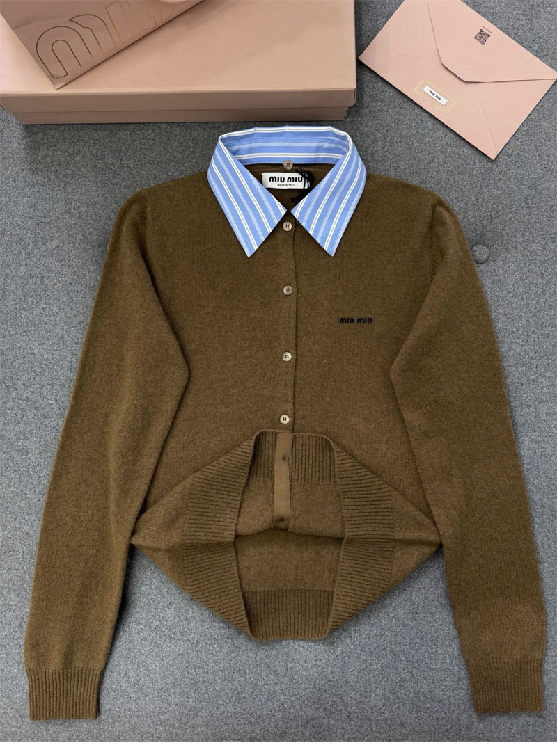 미우미우 카라 엠벨리시드 캐시미어 가디건