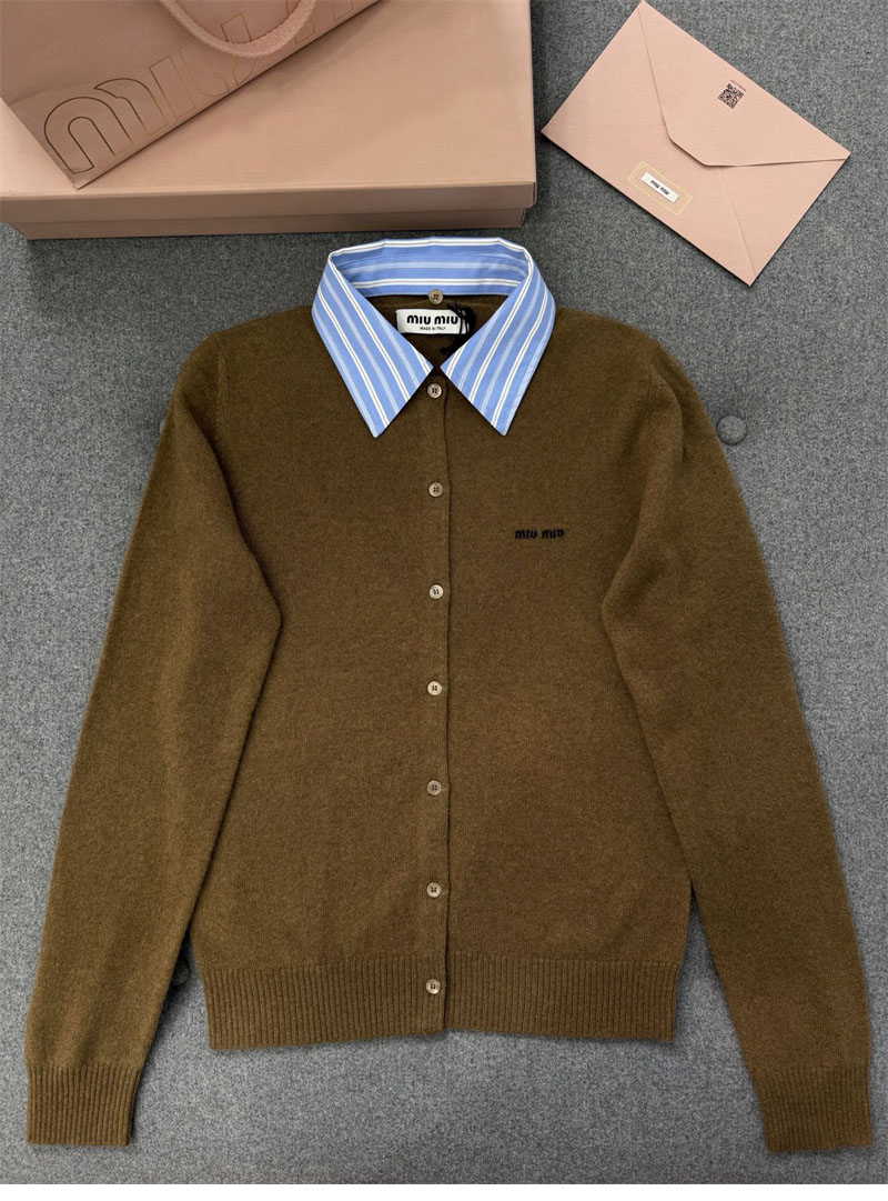 미우미우 카라 엠벨리시드 캐시미어 가디건