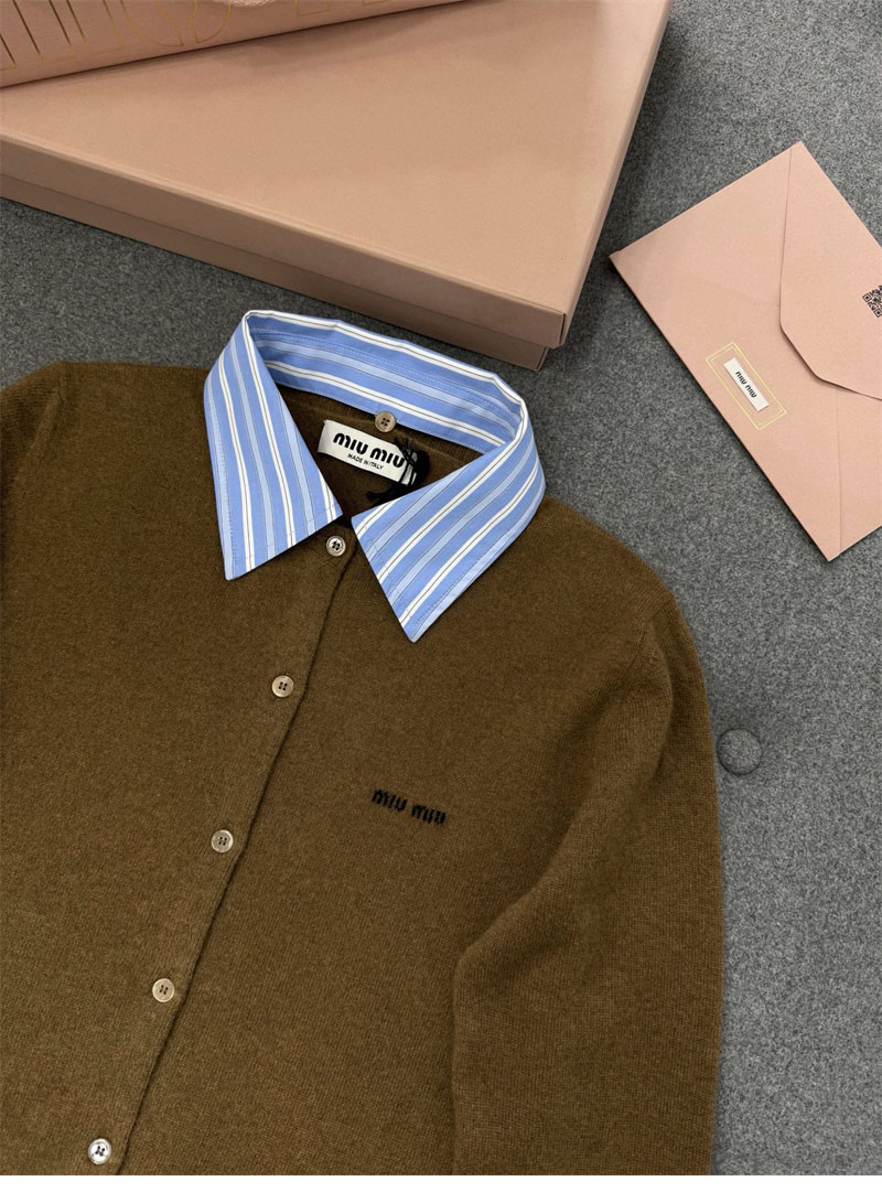 미우미우 카라 엠벨리시드 캐시미어 가디건