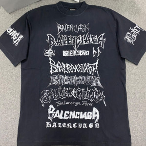 발렌시아가 그래픽 멀티 프린트 로고 오버핏 반팔 블랙