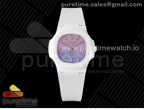 AMG공장 파텍필립 노틸러스 5711 화이트풀세라믹 퍼플그라데이션다이얼 화이트러버스트랩 AET Nautilus 5711 White Ceramic AMGF Best Edition Purple_Pink Dial on White Rubber Strap MIYOTA 9015