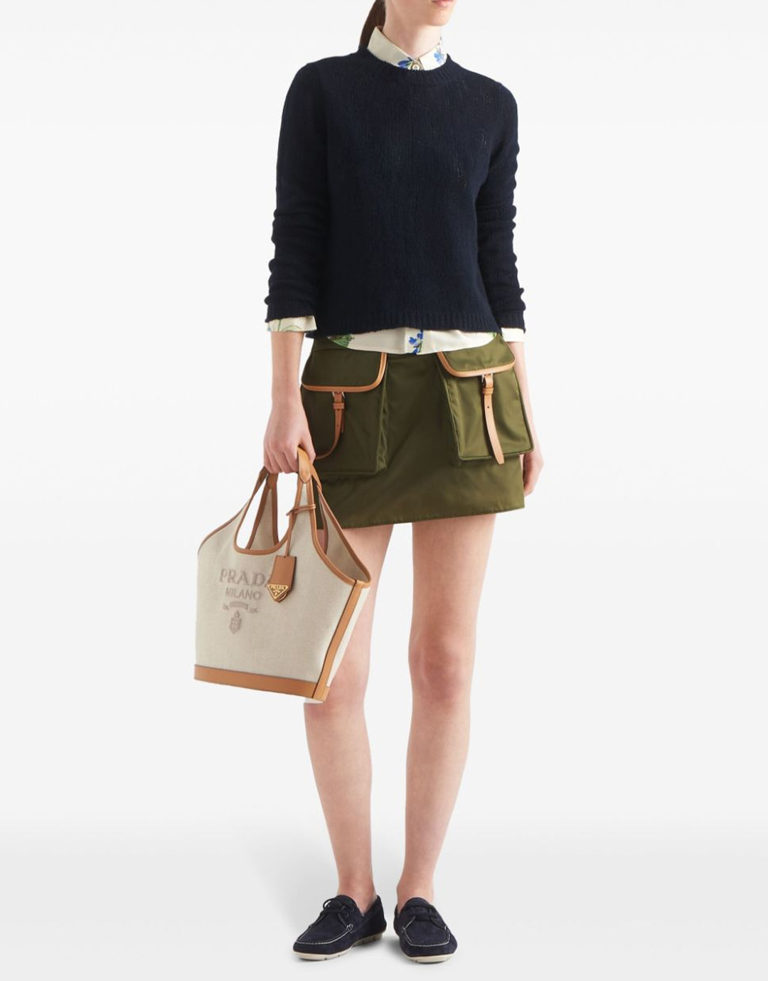 프라다 린넨 레더 버클 백 37.5*30*13CM