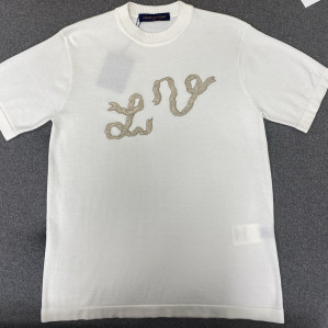 루이비통 리본 LV 자수 반소매 코튼 크루넥