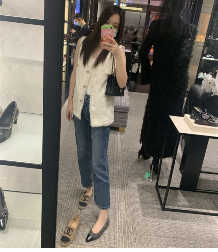 샤넬 트위드 메리제인 플랫 슈즈