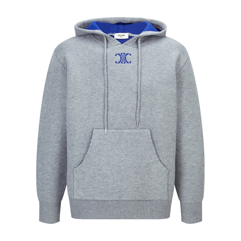 셀린느 로고 아플리케 리브드 울 캐시미어 후디