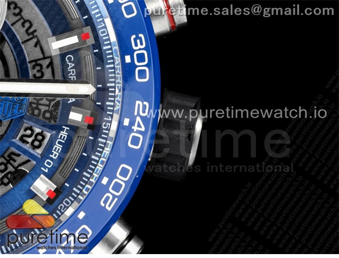 XF공장 칼리버호이어 블루 43 스켈레톤다이얼 Calibre Heuer 01 Chrono 43mm Blue Ceramic SS XF 1_1 Best Edition Skeleton Dial on SS Bracelet A1887