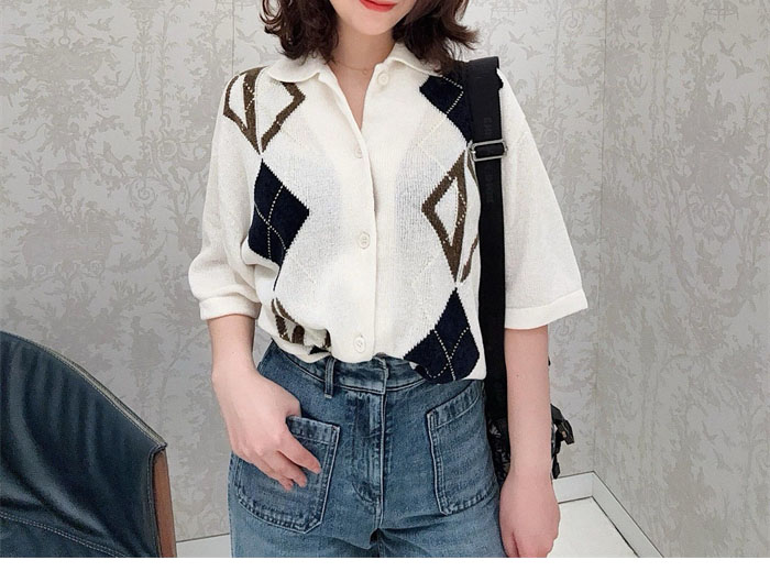 디올 CD 다이아몬드 블렌드 인타샤 아가일 셔츠