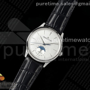 APS공장 예거르쿨트르 마스터 울트라씬 문페이즈 스틸 화이트다이얼 가죽스트랩 Master Ultra Thin Moon SS APSF 1_1 Best Edition Silver Dial on Black Leather Strap SA925 Super Clone